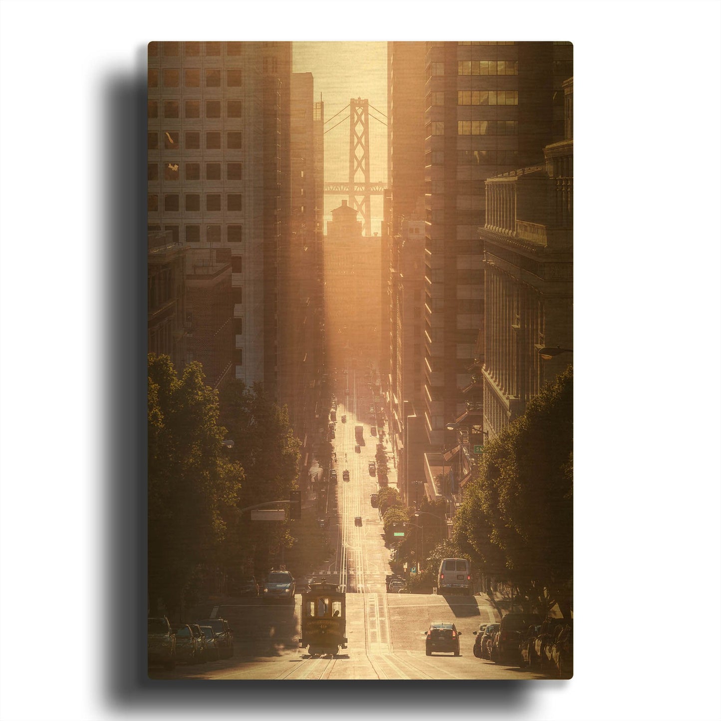 'Morning Trolly' By Bruce Getty Gold Metal Wall Art