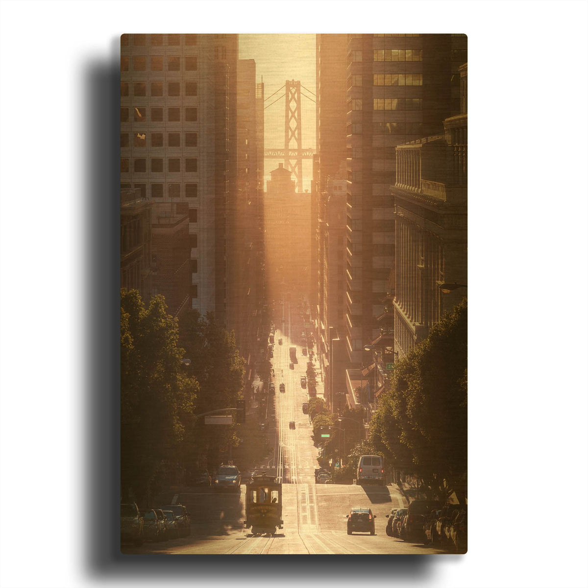 'Morning Trolly' By Bruce Getty Gold Metal Wall Art