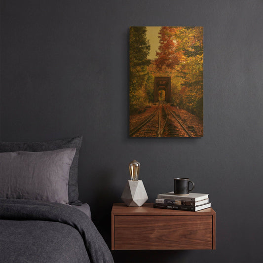 'New England Train Trestle Bridge' By Bruce Getty Gold Metal Wall Art