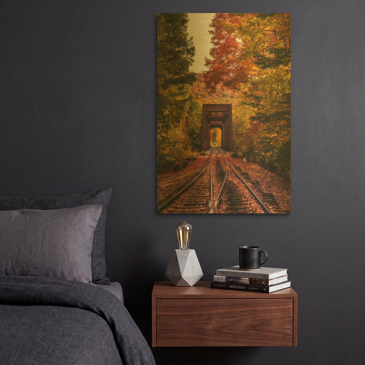 'New England Train Trestle Bridge' By Bruce Getty Gold Metal Wall Art