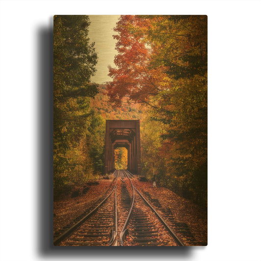 'New England Train Trestle Bridge' By Bruce Getty Gold Metal Wall Art