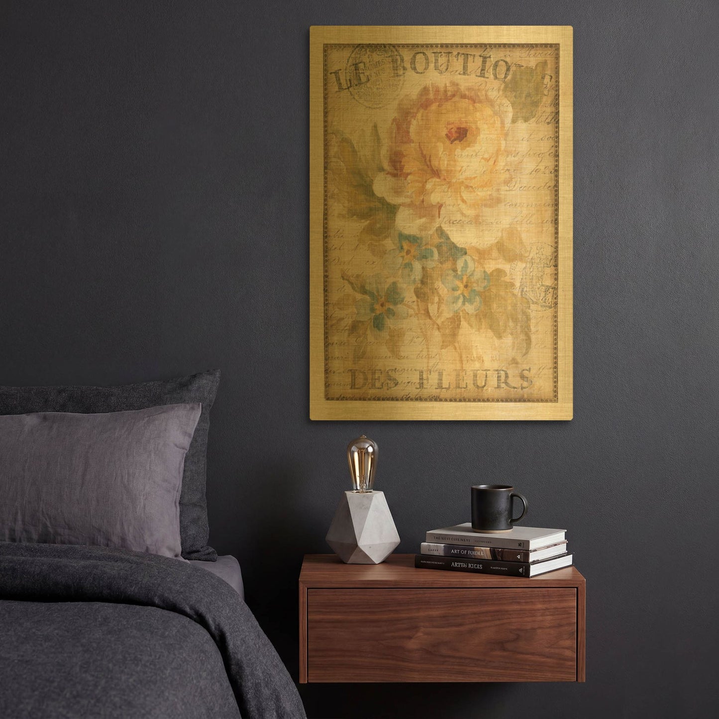 'Parisian Flowers I' By Danhui Nai Gold Metal Wall Art