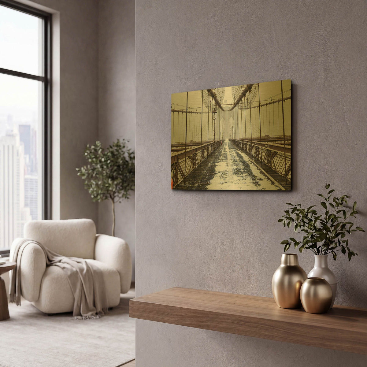 'The Brooklyn Bridge' By Bruce Getty Gold Metal Wall Art
