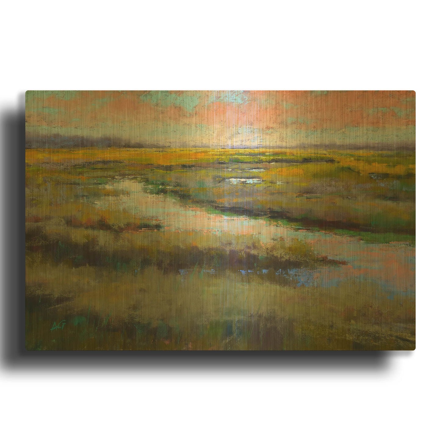 'A Glimmer on the Marsh' By Alejandra Goss Gold Metal Wall Art