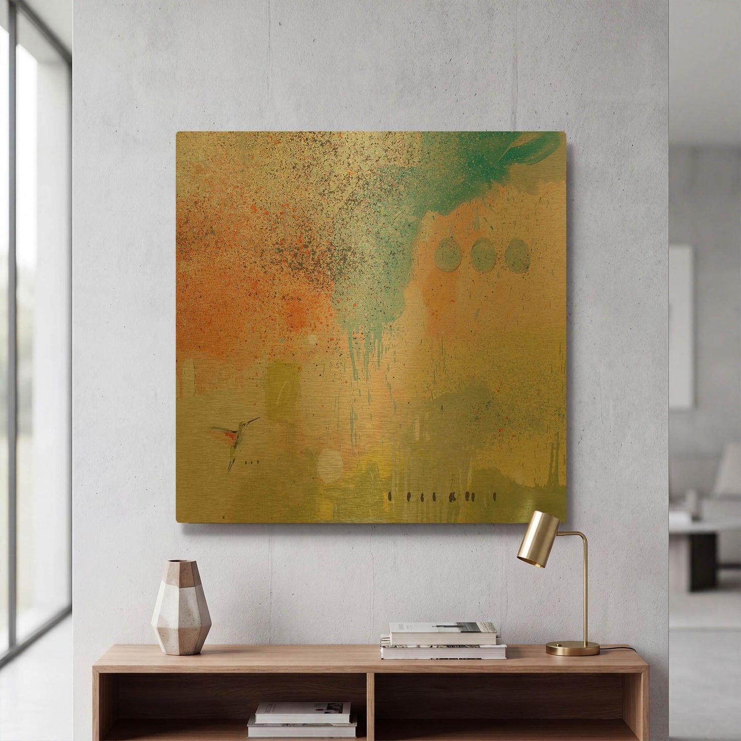 'Hummingbird at Home 1' By Anthony Grant Gold Metal Wall Art