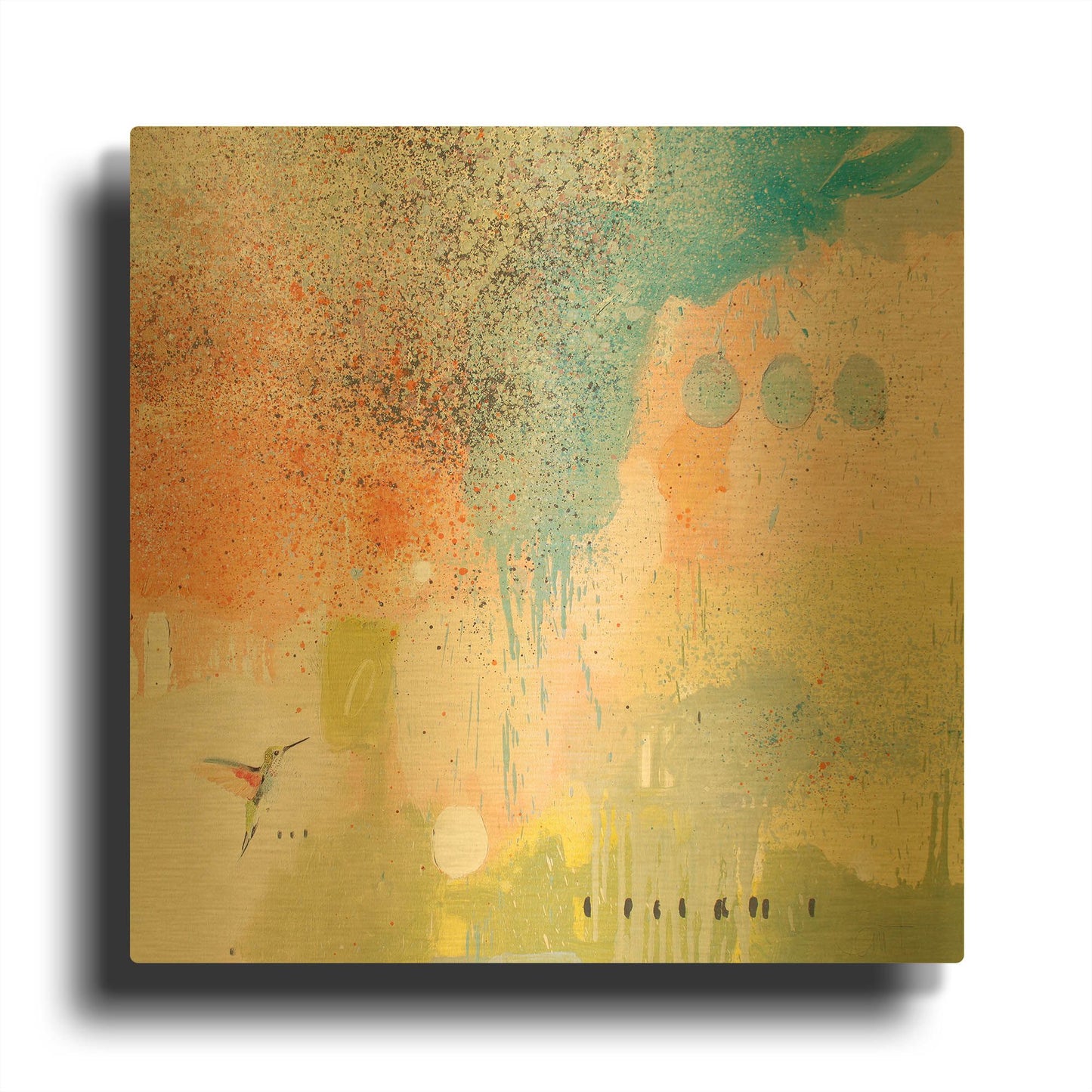 'Hummingbird at Home 1' By Anthony Grant Gold Metal Wall Art