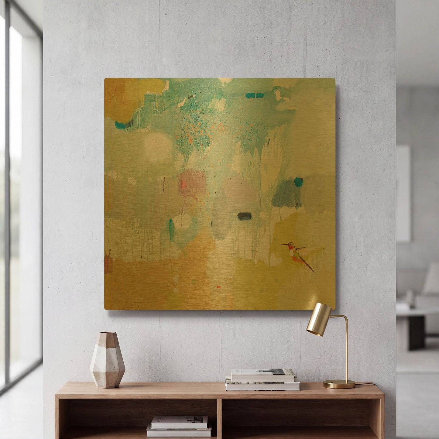 'Hummingbird at Home 2' By Anthony Grant Gold Metal Wall Art