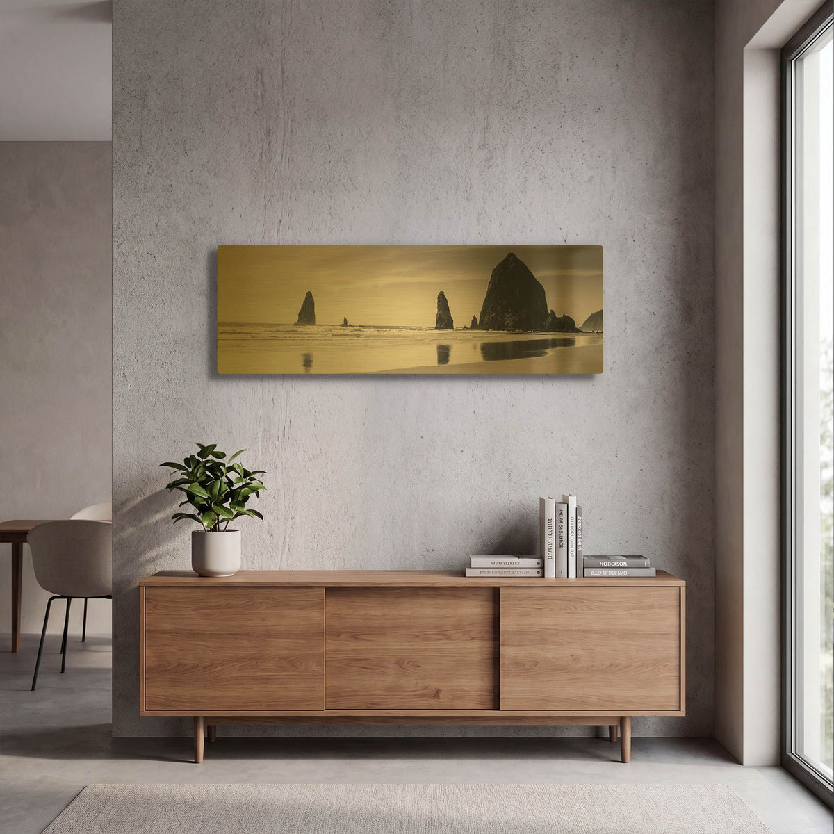 'Haystack Rock' By Gary Horsfall Gold Metal Wall Art