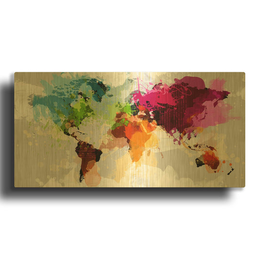 'Colourful World Map' By GraphINC Gold Metal Wall Art