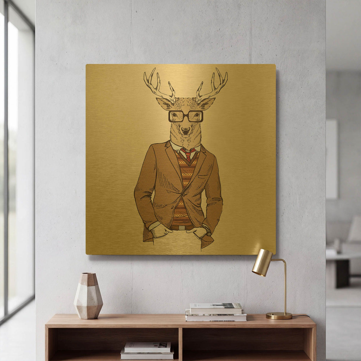 'Deer-man 1' By GraphINC Gold Metal Wall Art