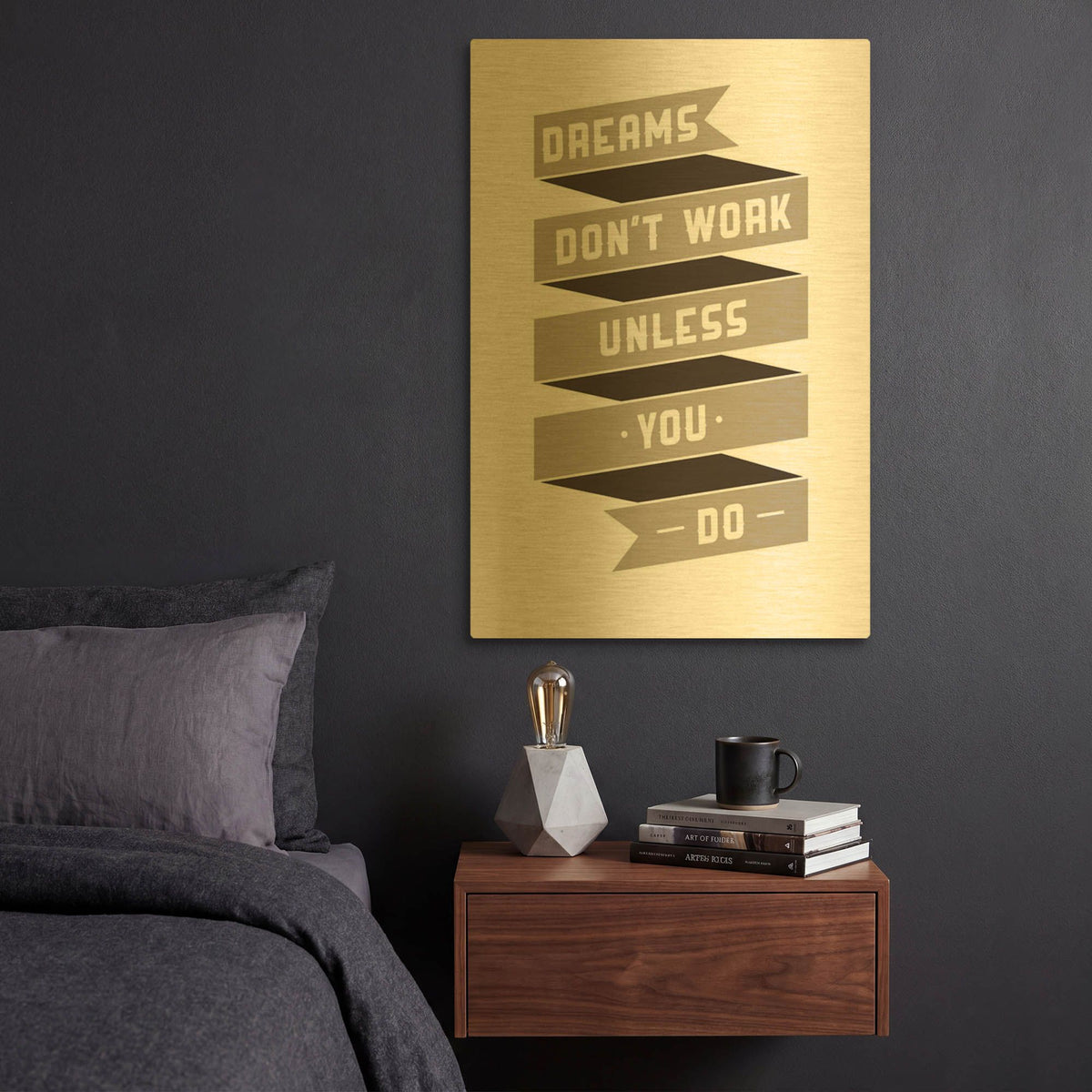 'Dreams Don’t work' By GraphINC Gold Metal Wall Art