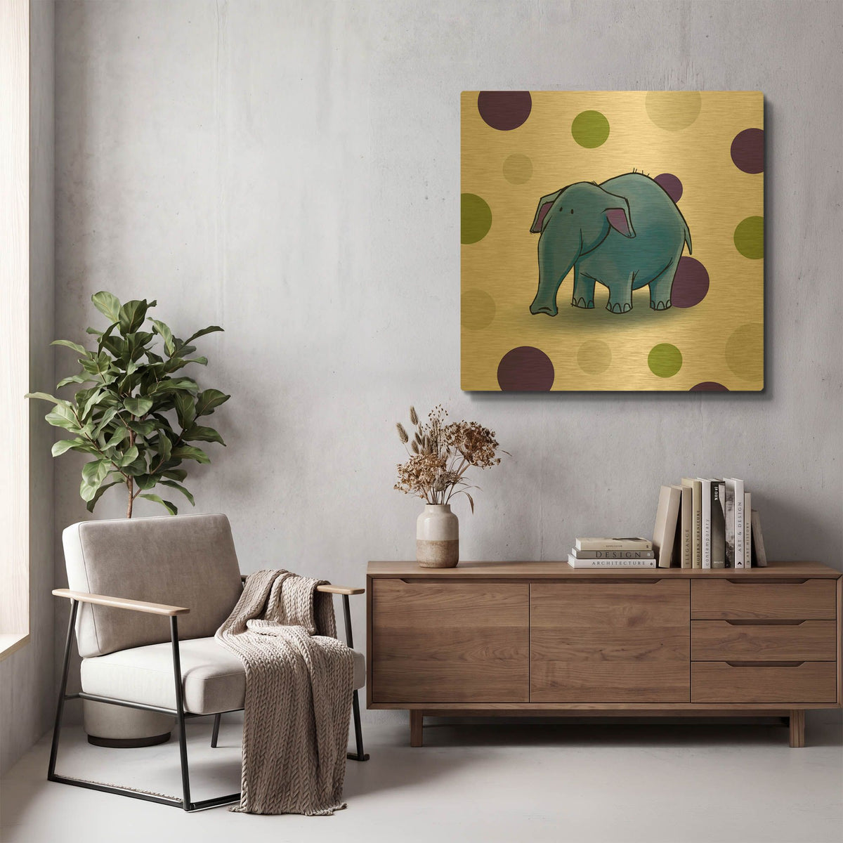 'Elephant Blue' By GraphINC Gold Metal Wall Art