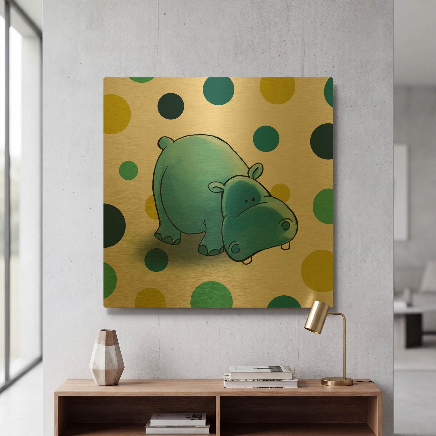 'Hippo Blue' By GraphINC Gold Metal Wall Art