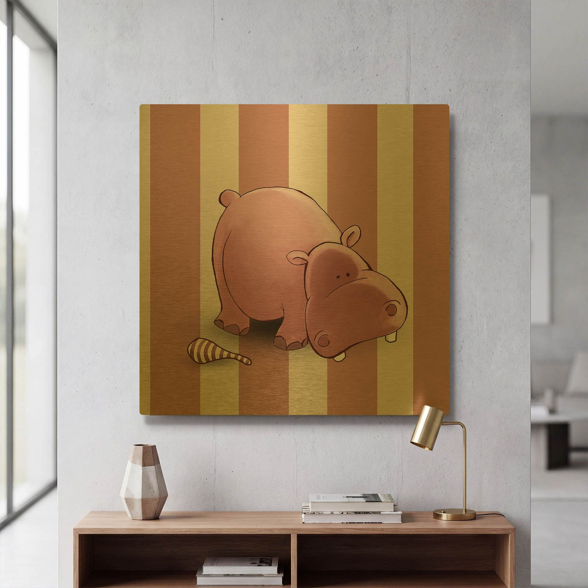 'Hippo Pink' By GraphINC Gold Metal Wall Art