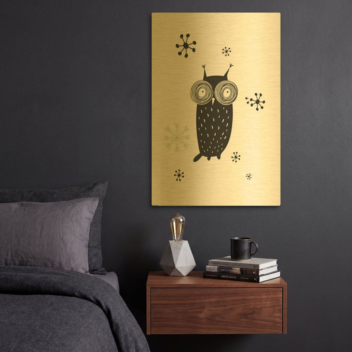 'Owl I' By GraphINC Gold Metal Wall Art