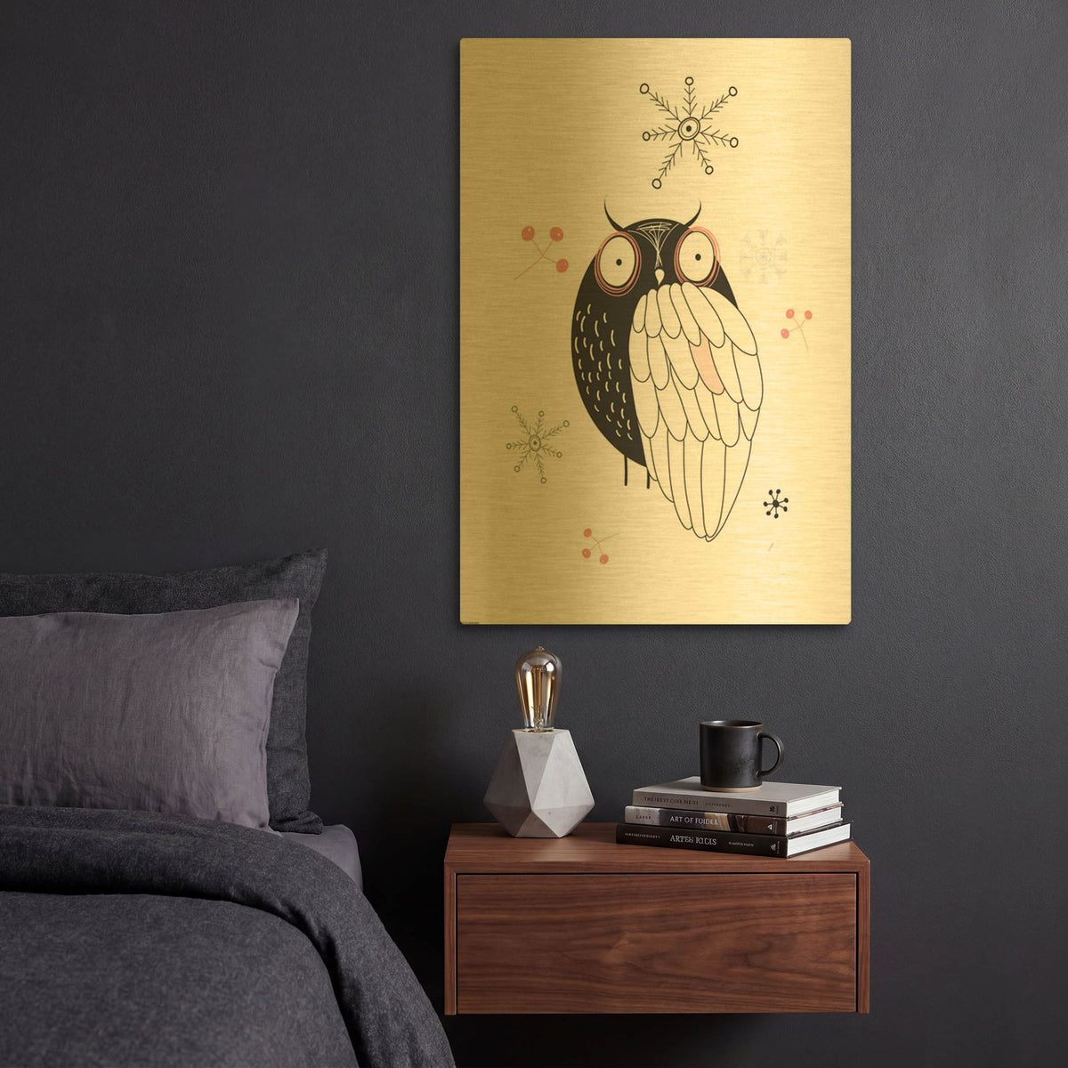 'Owl II' By GraphINC Gold Metal Wall Art