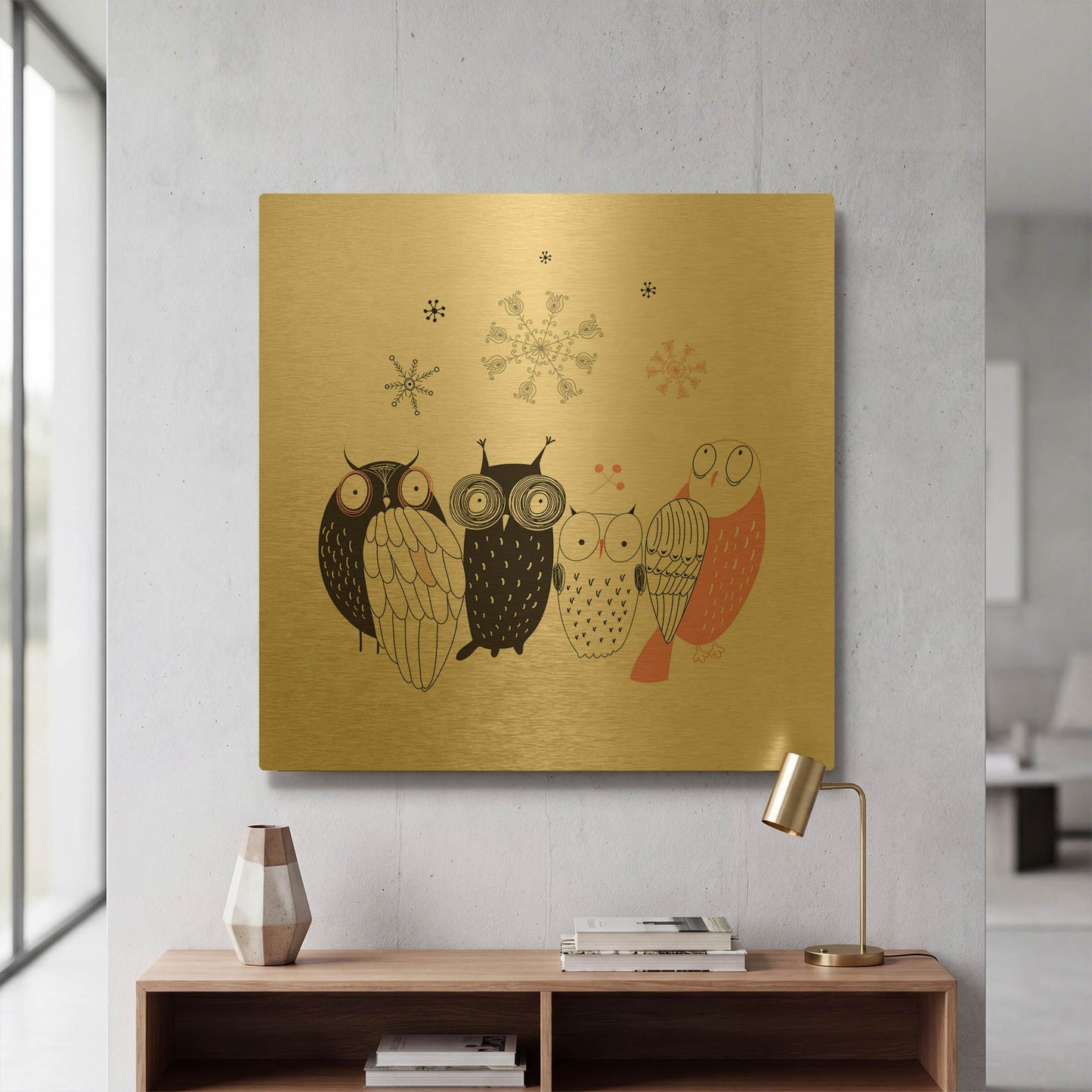 'Owl IV' By GraphINC Gold Metal Wall Art