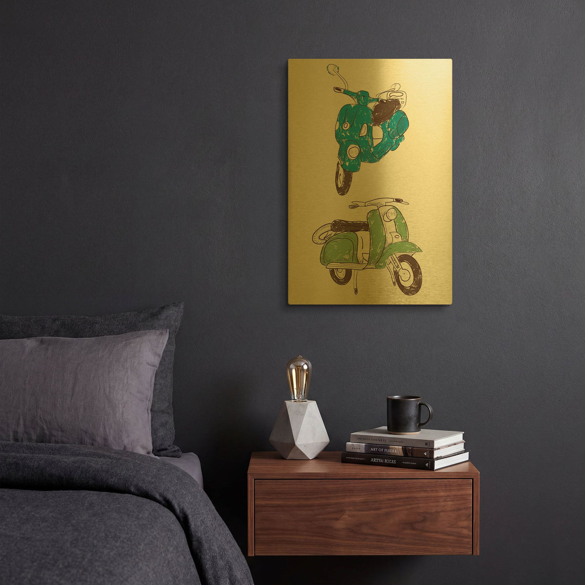 'Scooter I' By GraphINC Gold Metal Wall Art