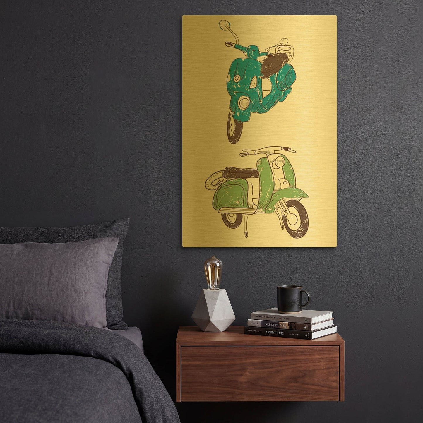 'Scooter I' By GraphINC Gold Metal Wall Art