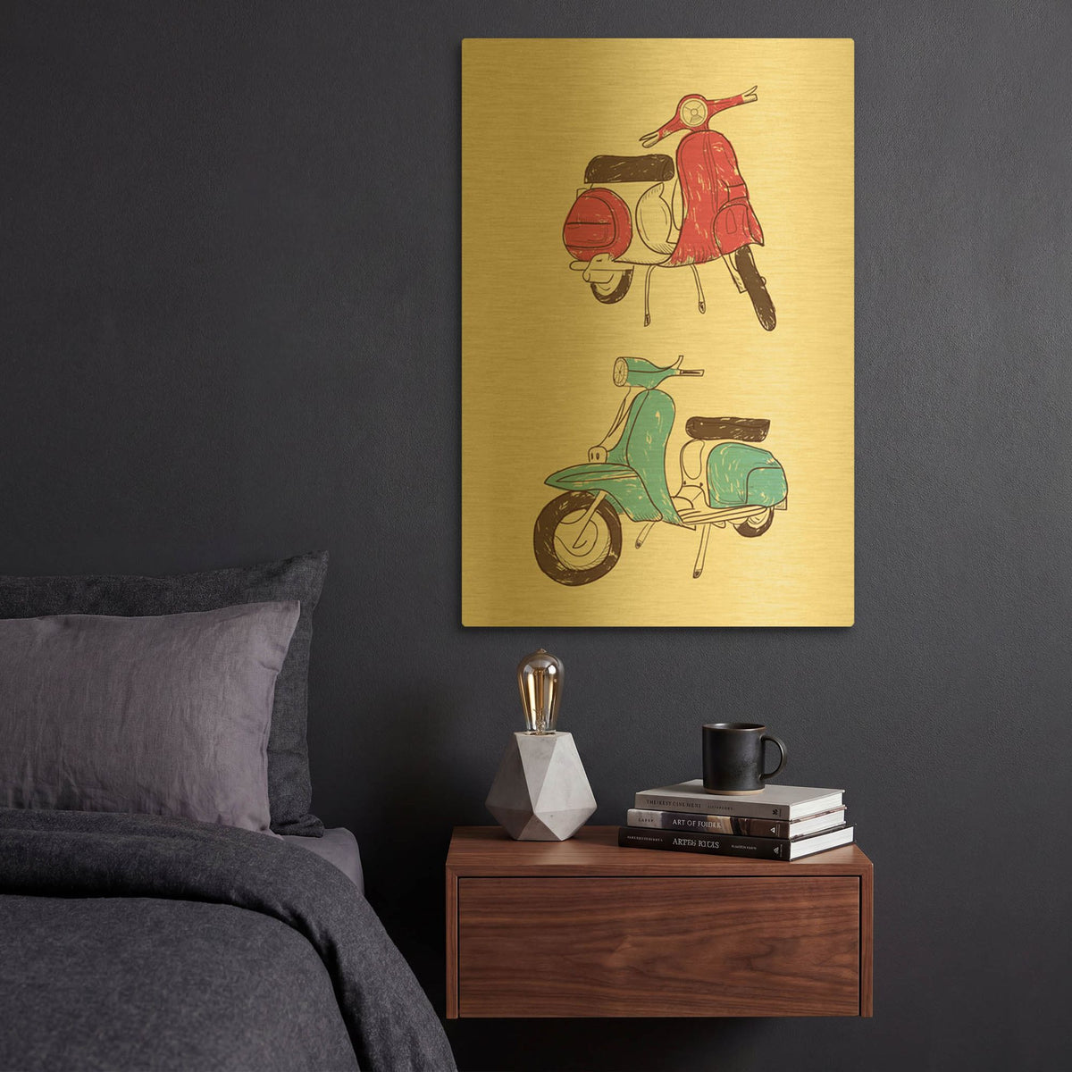 'Scooter II' By GraphINC Gold Metal Wall Art