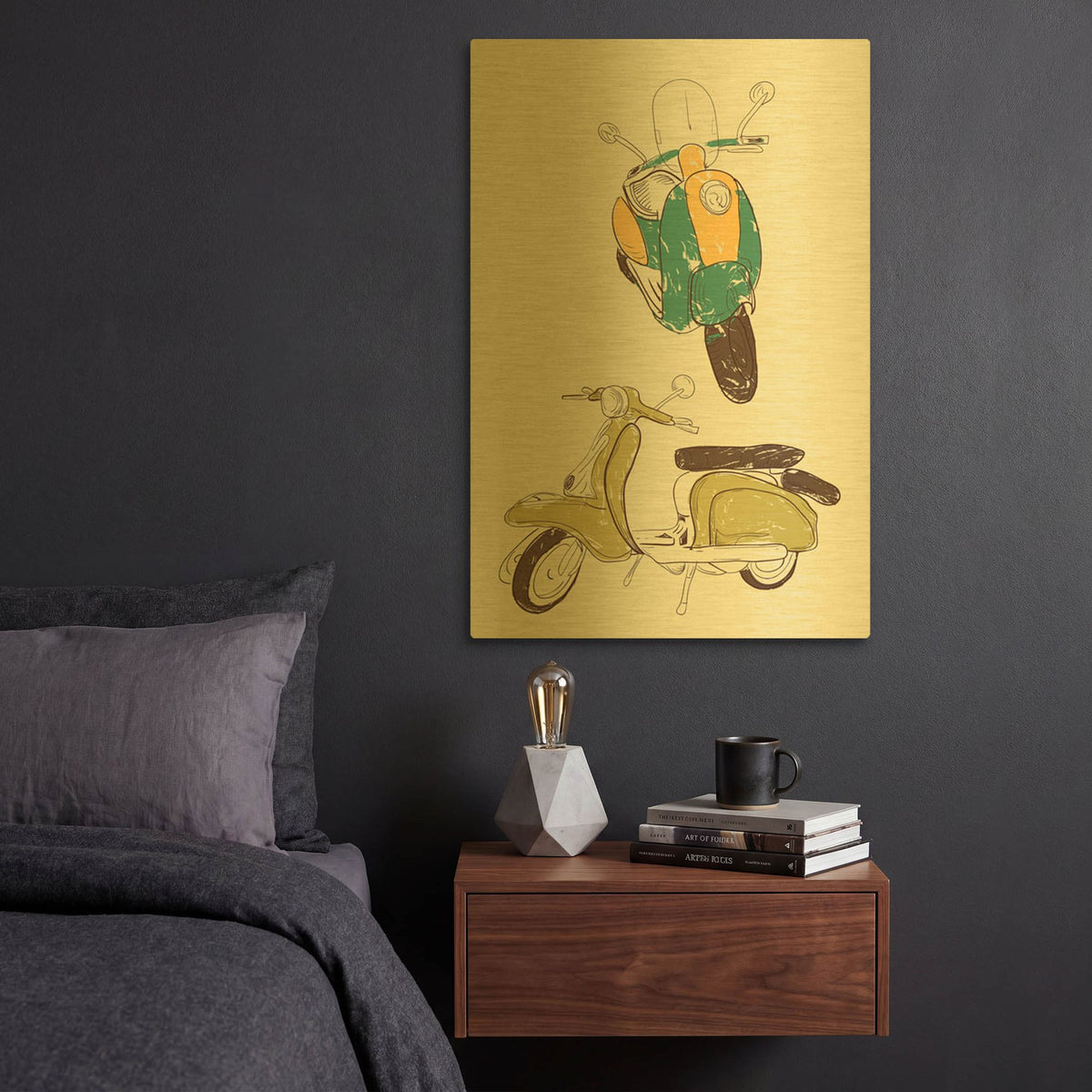 'Scooter III' By GraphINC Gold Metal Wall Art