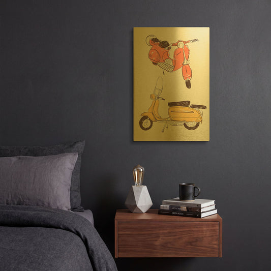 'Scooter IV' By GraphINC Gold Metal Wall Art
