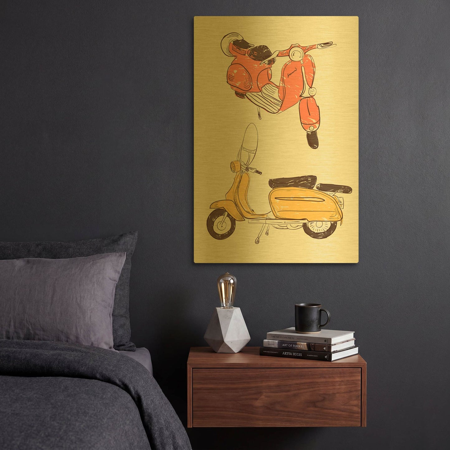 'Scooter IV' By GraphINC Gold Metal Wall Art