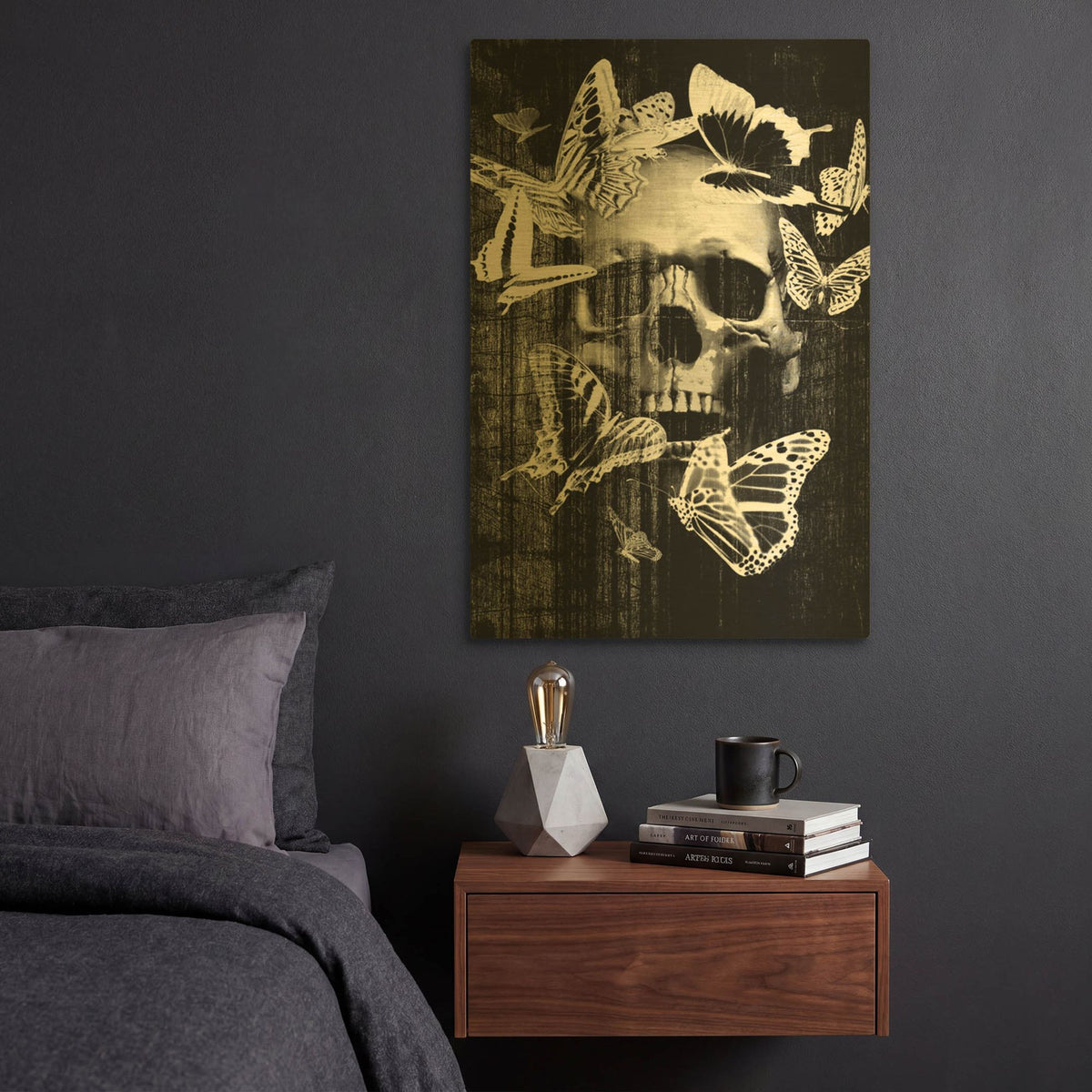 'Skull Butterfly Crown' By GraphINC Gold Metal Wall Art