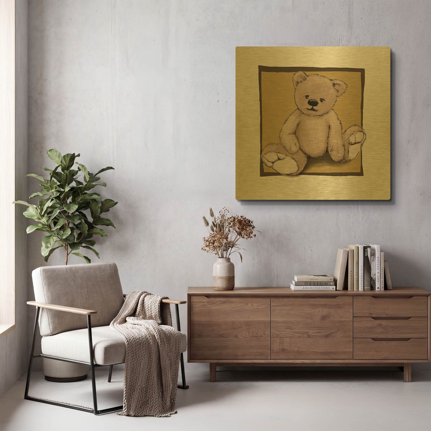 'Teddy Bear' By GraphINC Gold Metal Wall Art