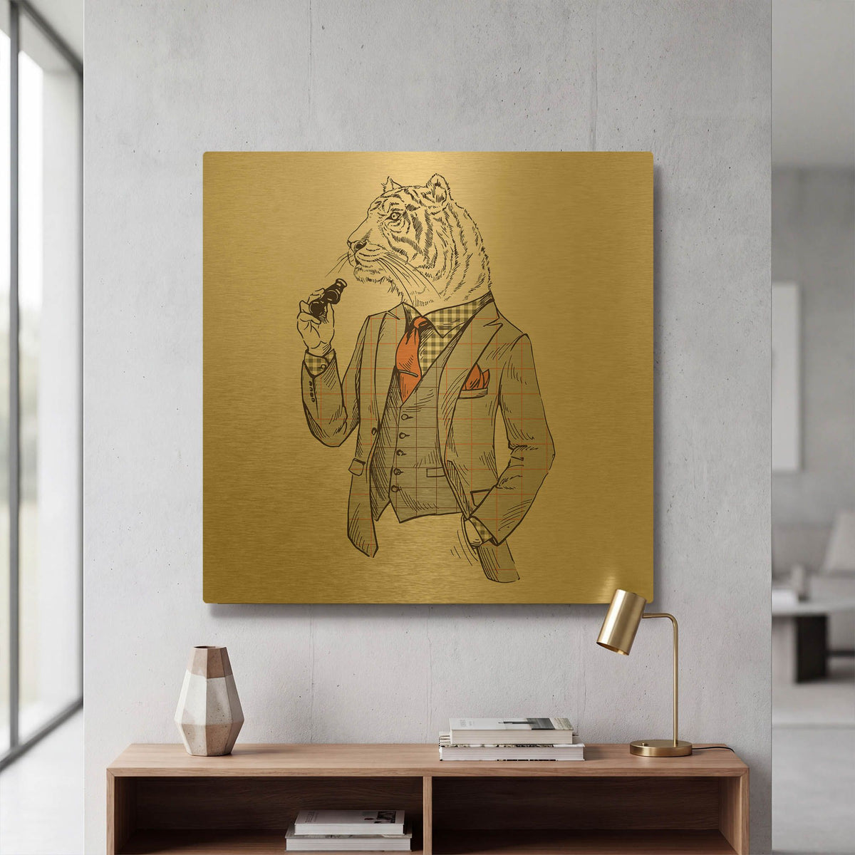 'Tiger-Man' By GraphINC Gold Metal Wall Art
