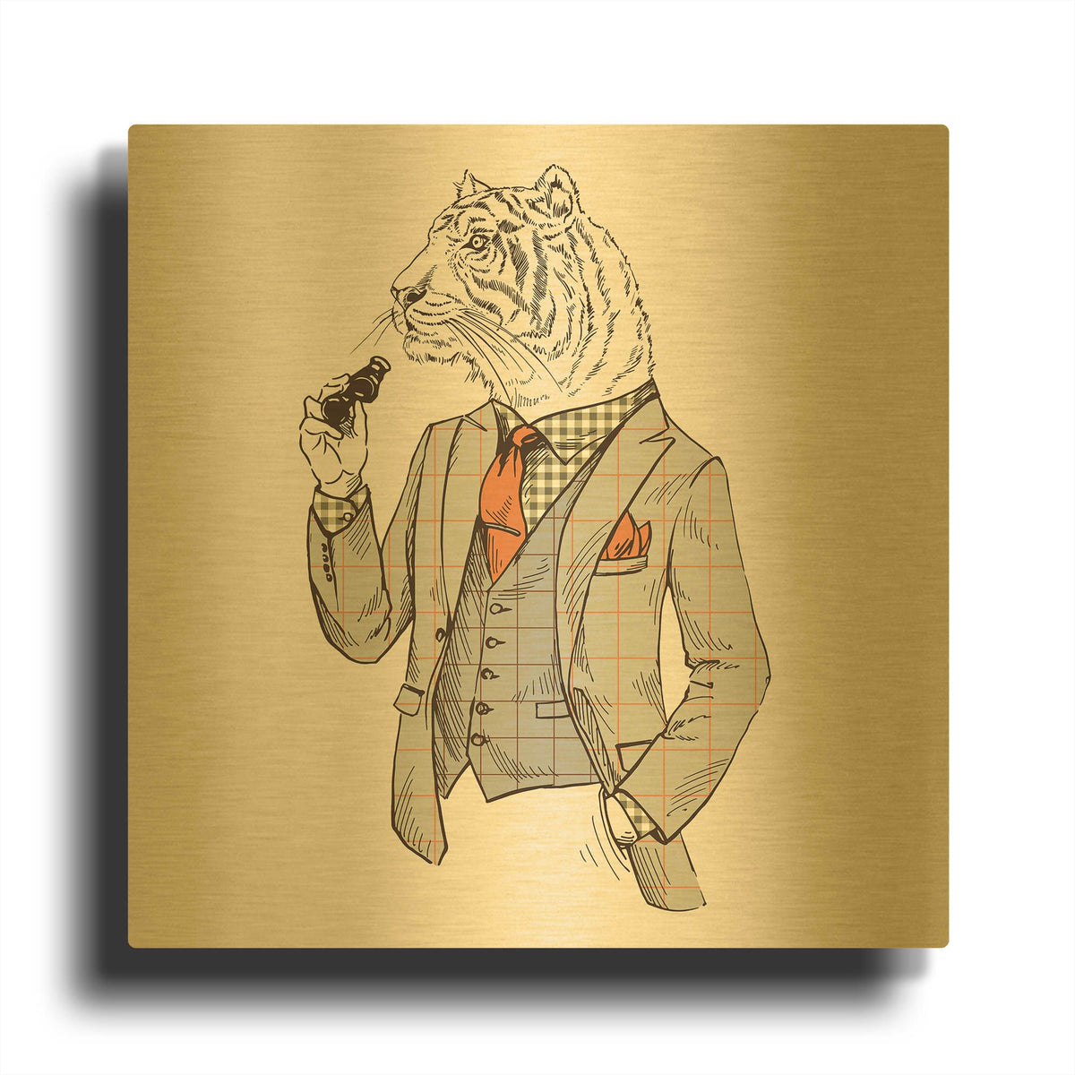 'Tiger-Man' By GraphINC Gold Metal Wall Art