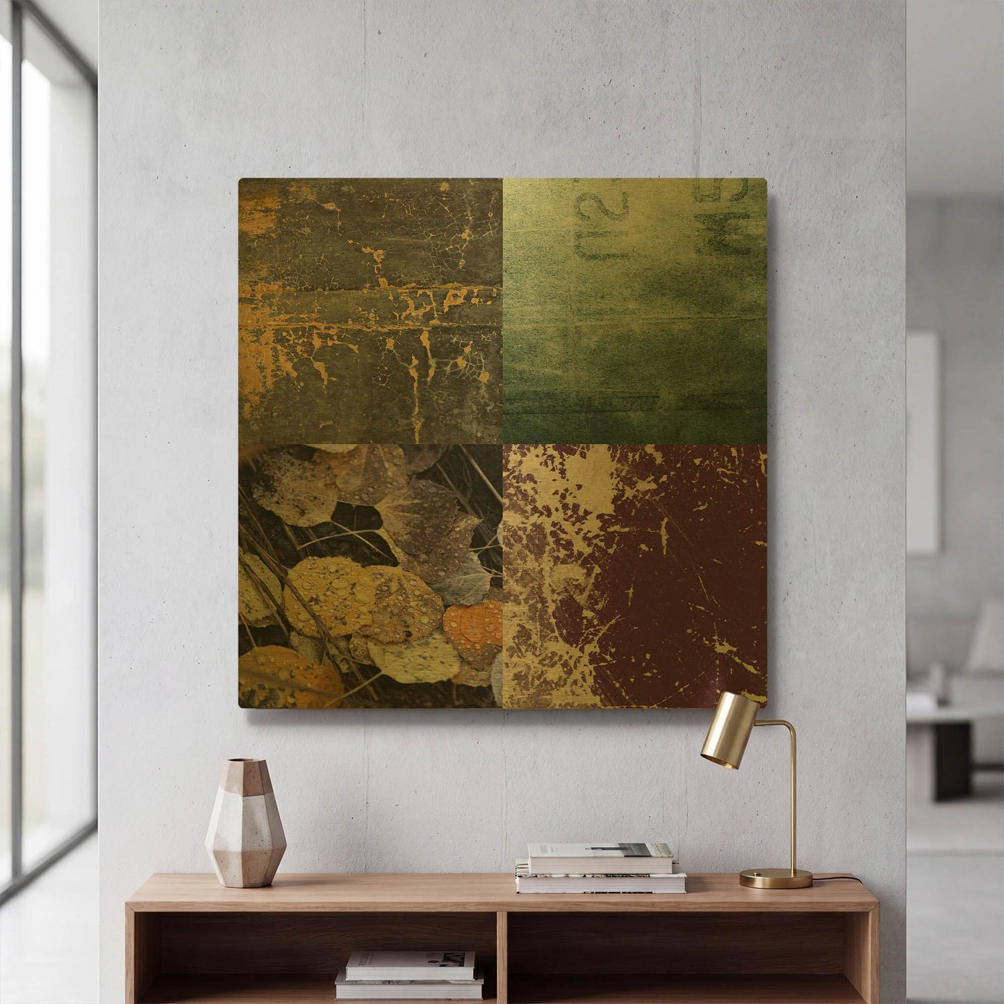 'Tiles Decor Green Notes' By GraphINC Gold Metal Wall Art