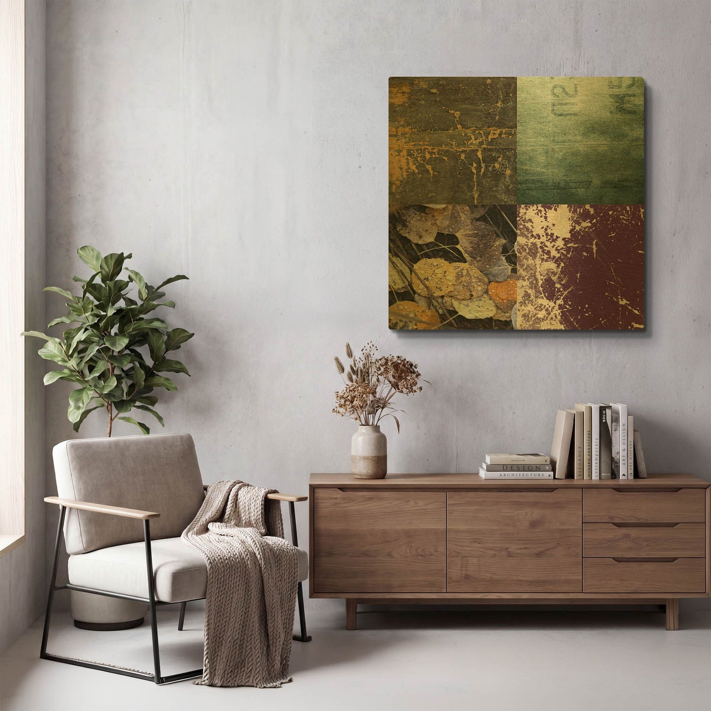 'Tiles Decor Green Notes' By GraphINC Gold Metal Wall Art