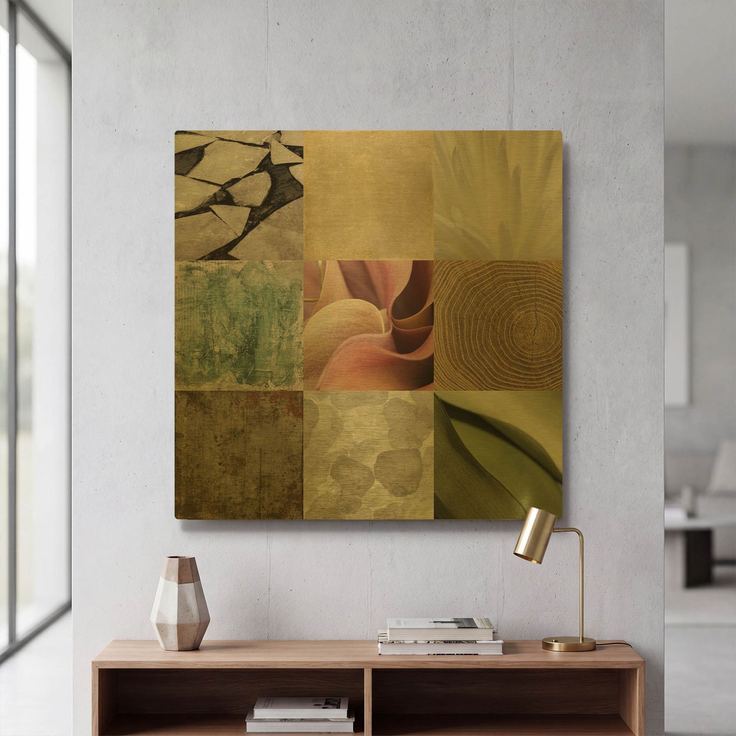 'Tiles Decor Ice White' By GraphINC Gold Metal Wall Art