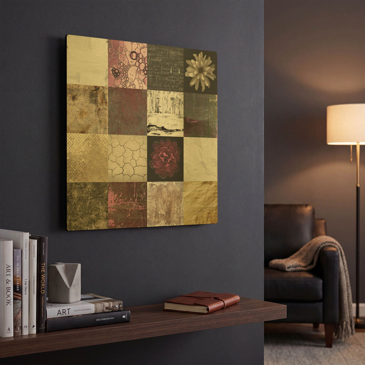 'Tiles Decor Purple Notes' By GraphINC Gold Metal Wall Art