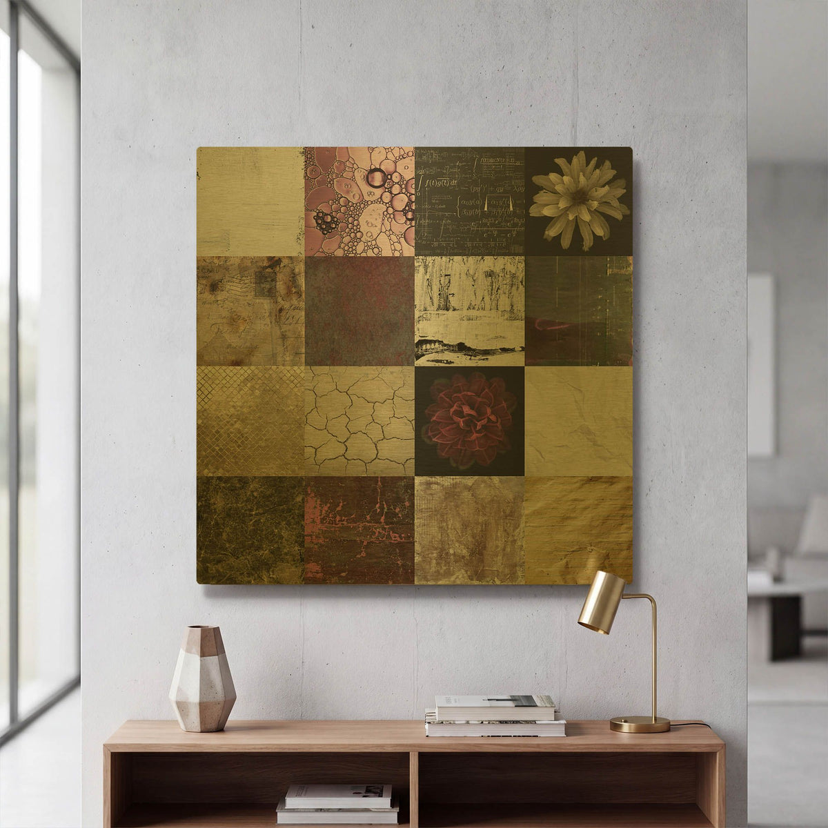 'Tiles Decor Purple Notes' By GraphINC Gold Metal Wall Art