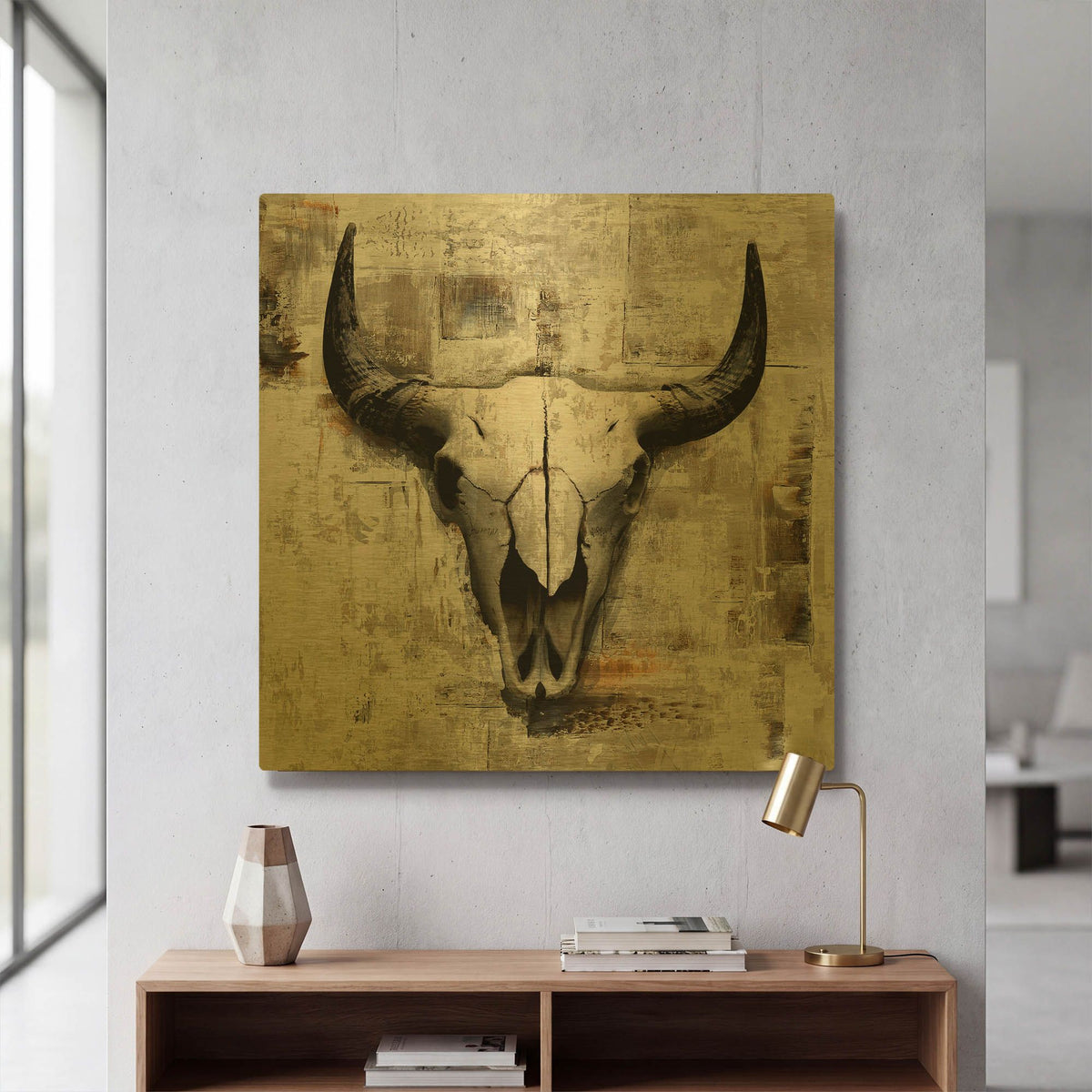 'White Cowskull' By GraphINC Gold Metal Wall Art