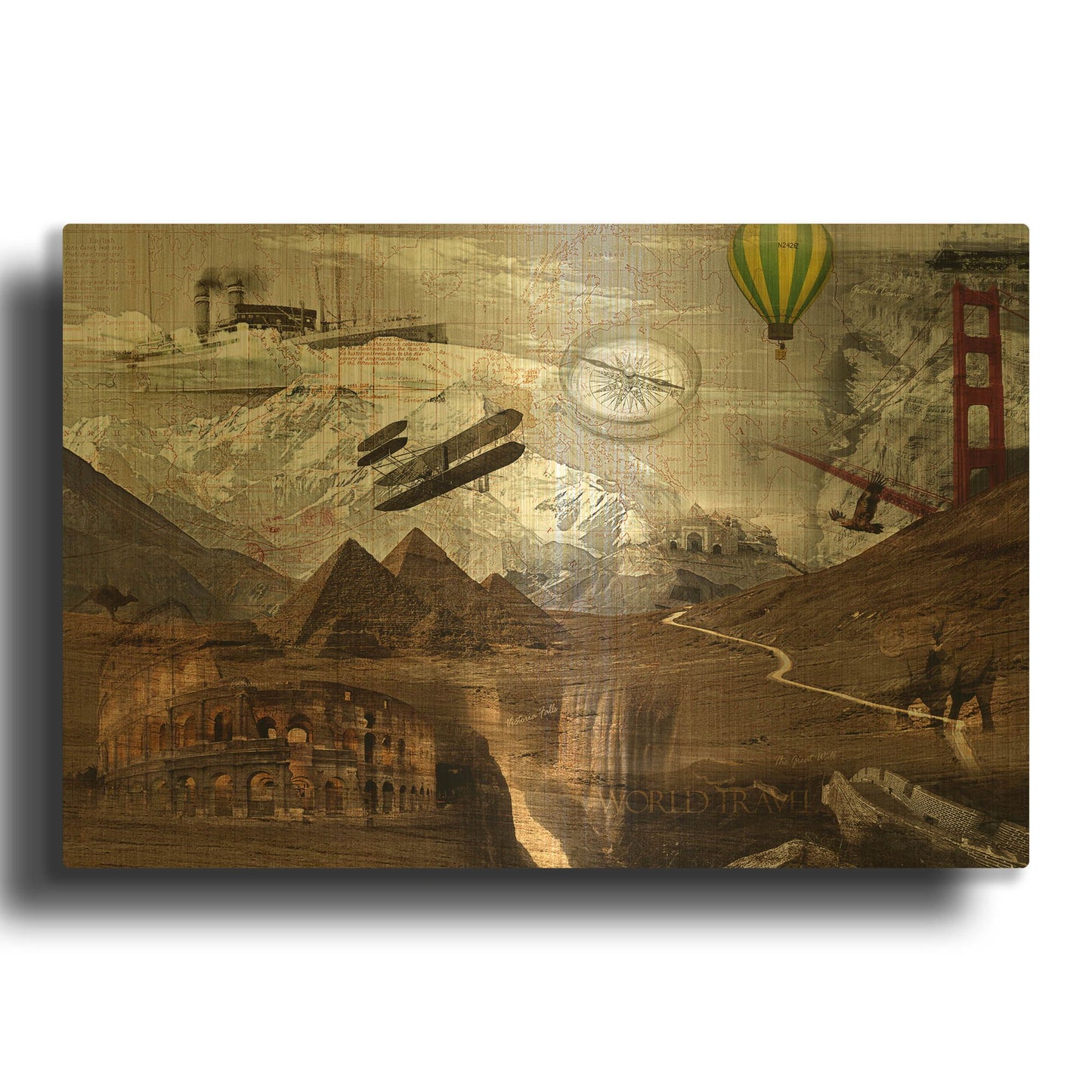 'World Travel' By GraphINC Gold Metal Wall Art