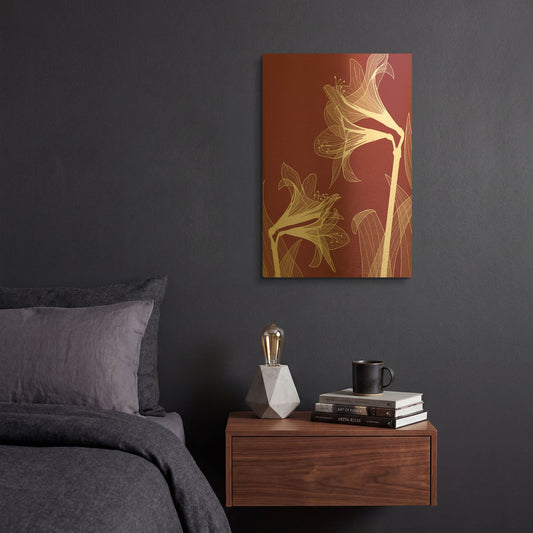 'X-ray Flowers Red' By GraphINC Gold Metal Wall Art