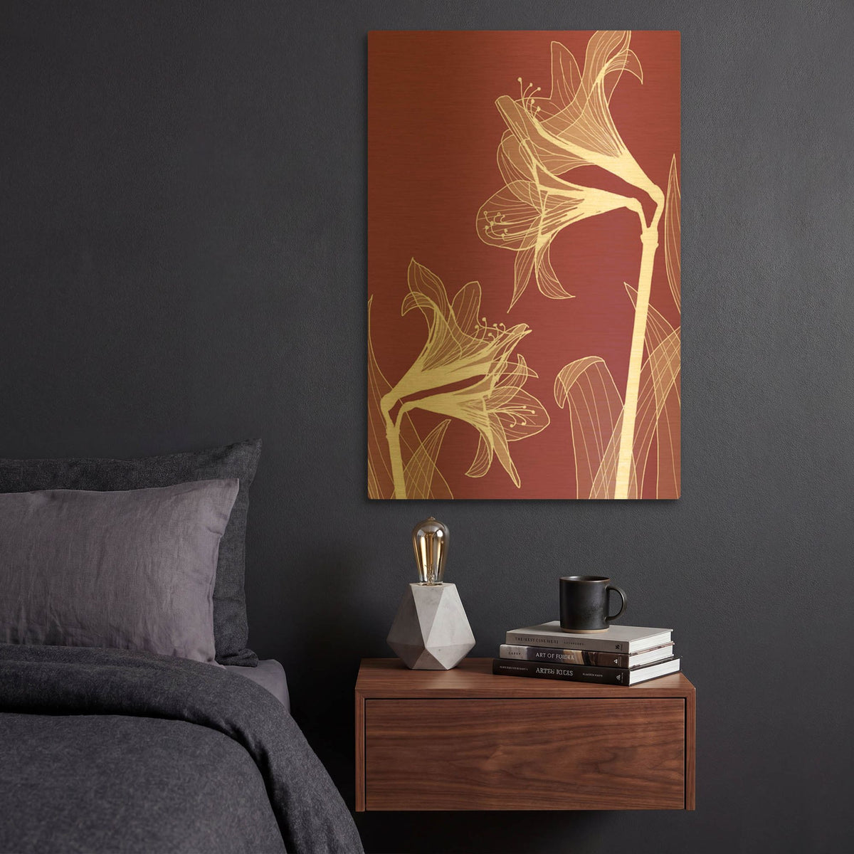'X-ray Flowers Red' By GraphINC Gold Metal Wall Art
