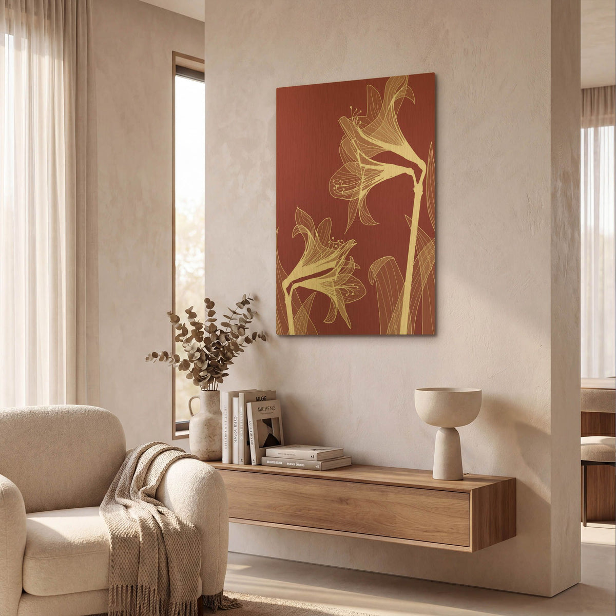 'X-ray Flowers Red' By GraphINC Gold Metal Wall Art