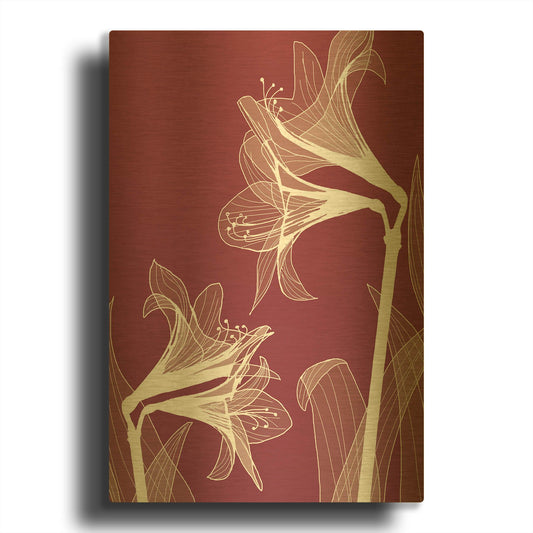 'X-ray Flowers Red' By GraphINC Gold Metal Wall Art