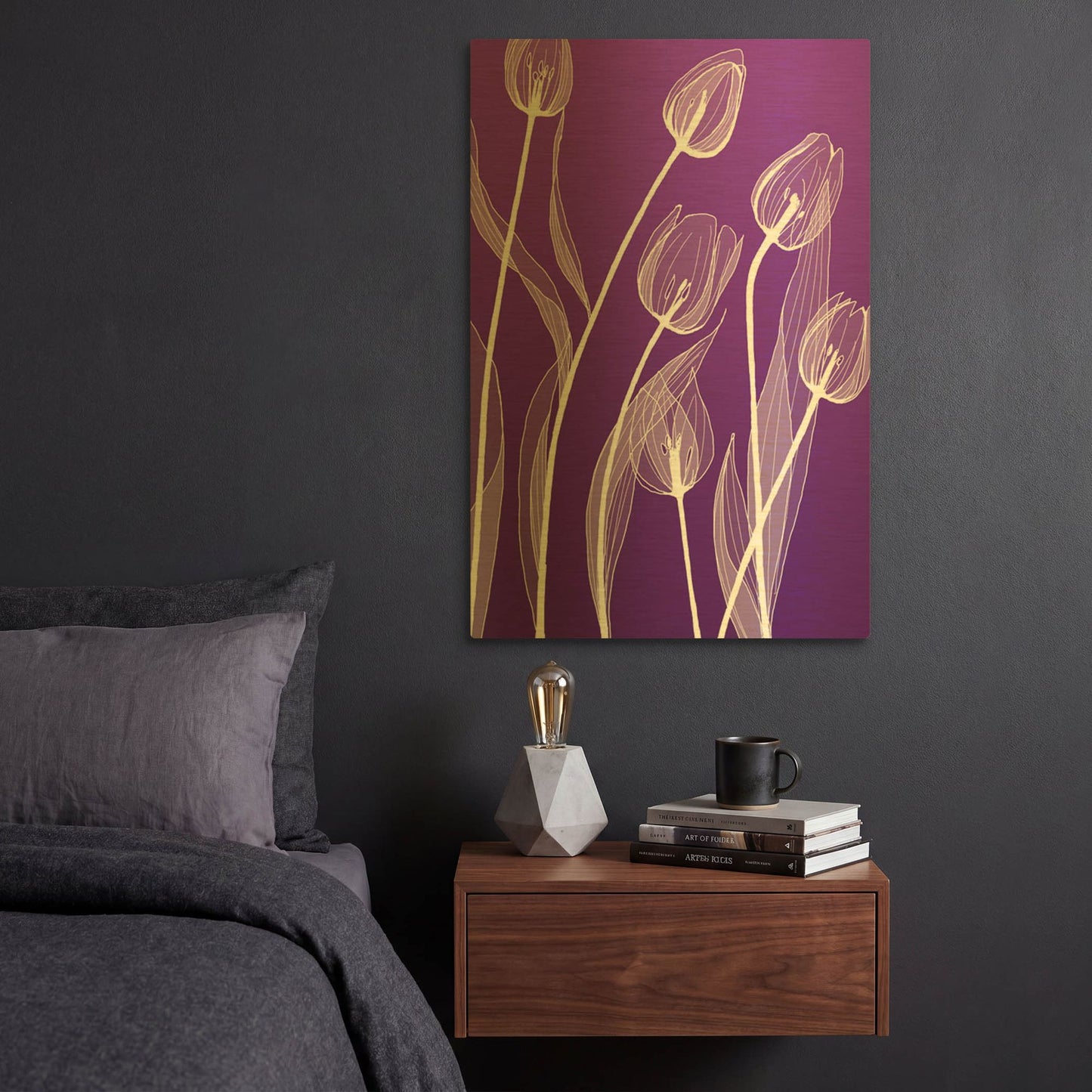 'X-ray Flowers Purple' By GraphINC Gold Metal Wall Art
