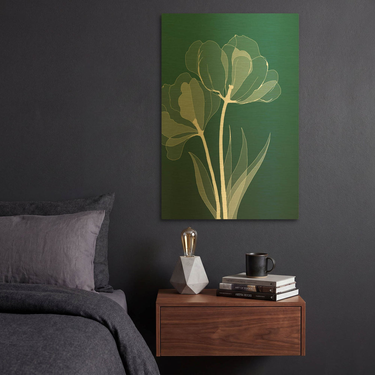 'X-ray Flowers Green' By GraphINC Gold Metal Wall Art