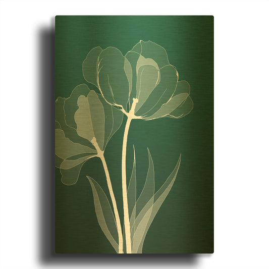 'X-ray Flowers Green' By GraphINC Gold Metal Wall Art