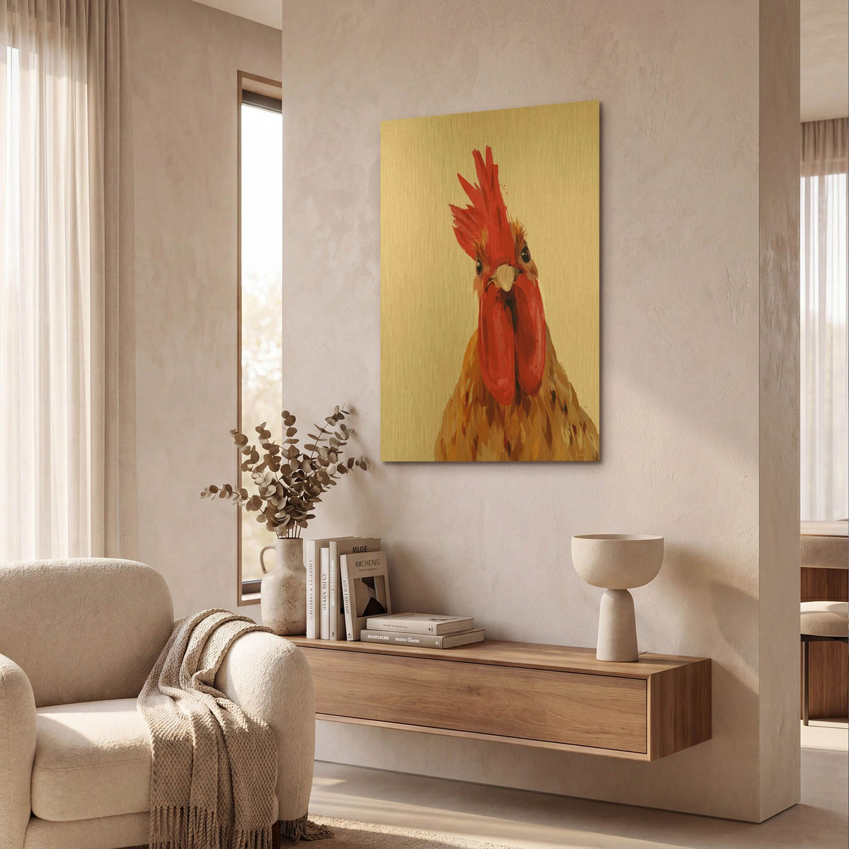'Chicken or The Egg' By Green Lili Gold Metal Wall Art