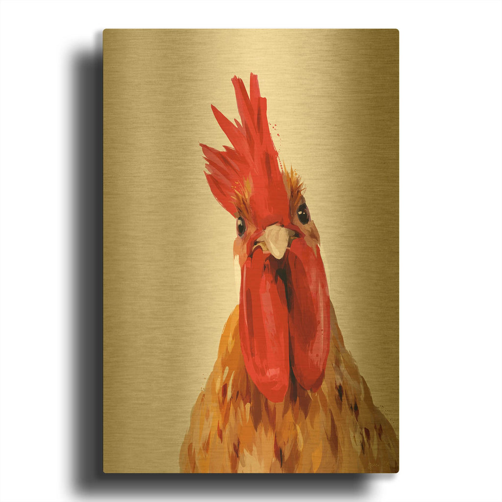 'Chicken or The Egg' By Green Lili Gold Metal Wall Art