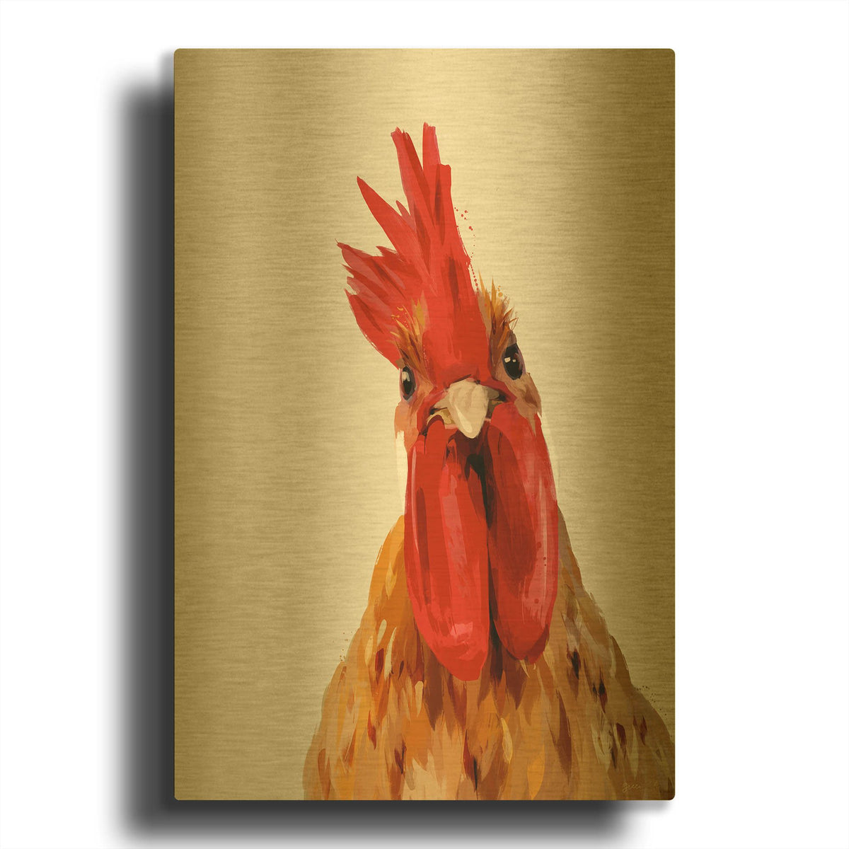 'Chicken or The Egg' By Green Lili Gold Metal Wall Art