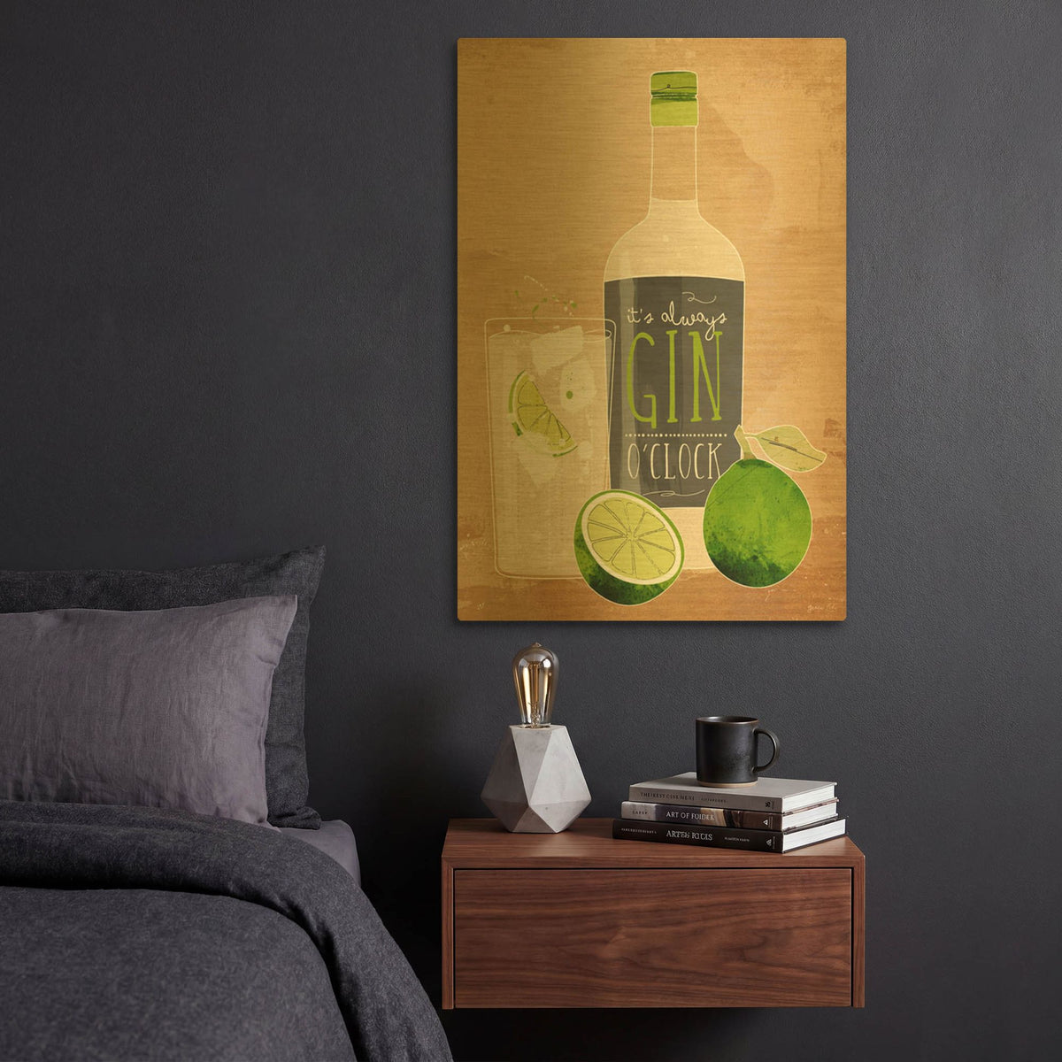 'Gin O’Clock' By Green Lili Gold Metal Wall Art