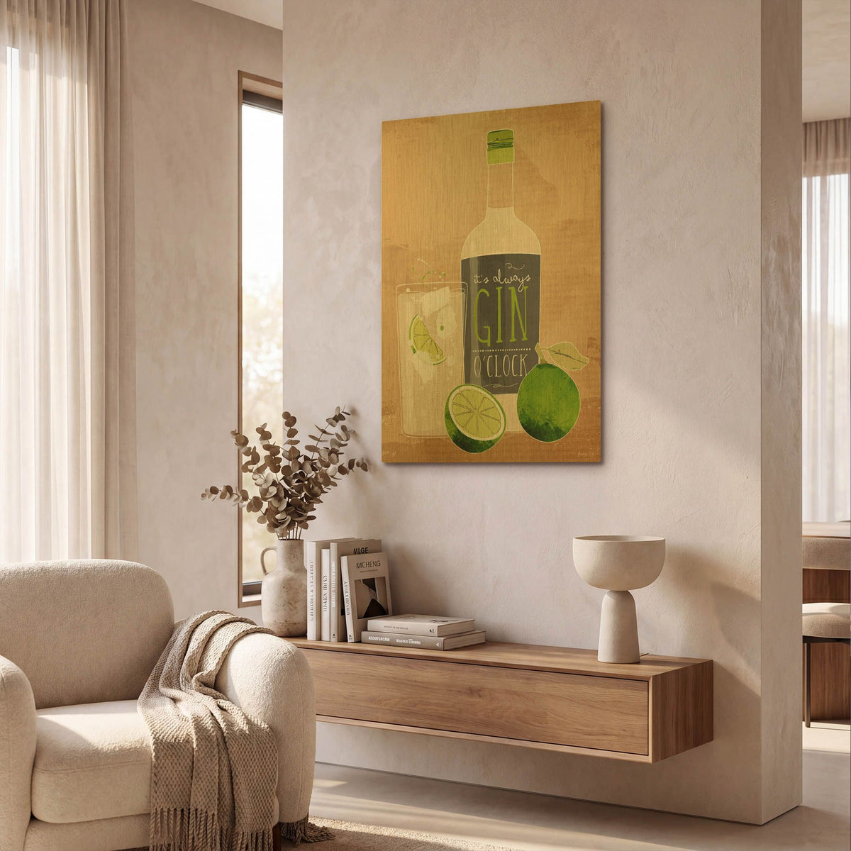 'Gin O’Clock' By Green Lili Gold Metal Wall Art